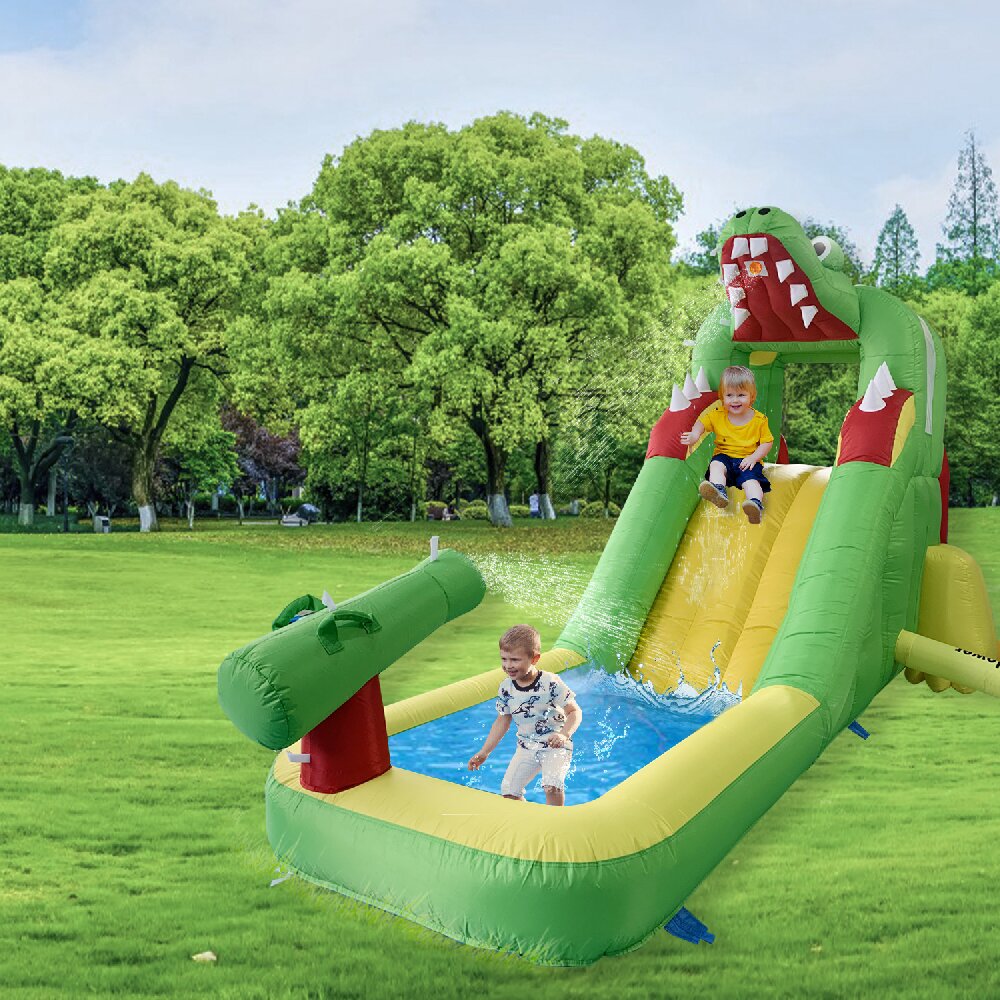 YARD Dinosaur Splashing Inflatable Water Pool Slide with Blower for Summer