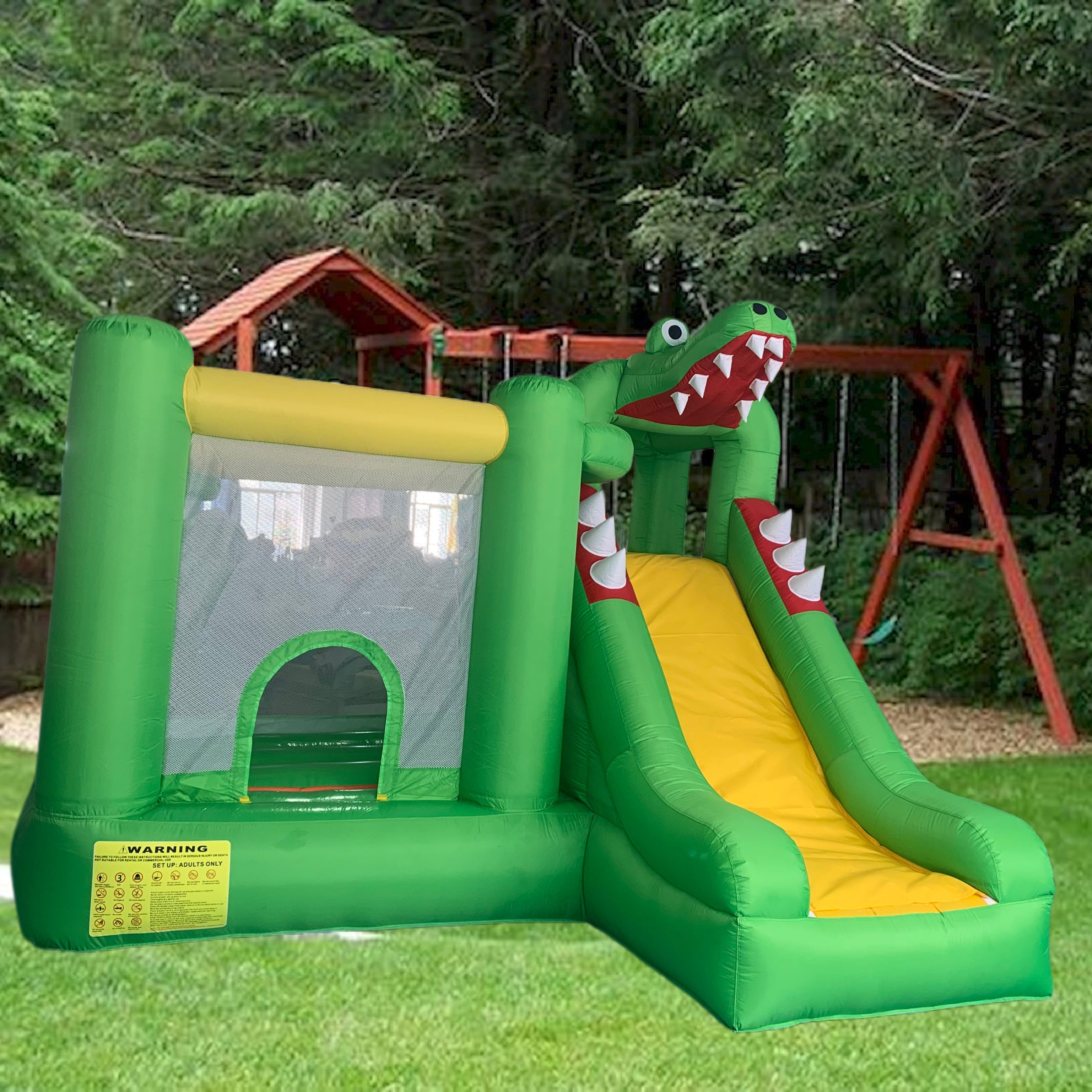 YARD Green Dinosaur Bounce House Inflatable Slide with Blower