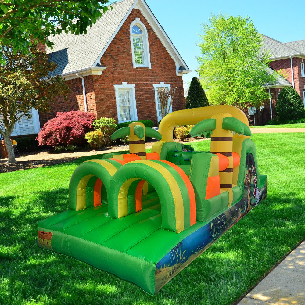 YARD Happy Jungle Obstacle Course Bounce House Inflatable Bouncer with Blower