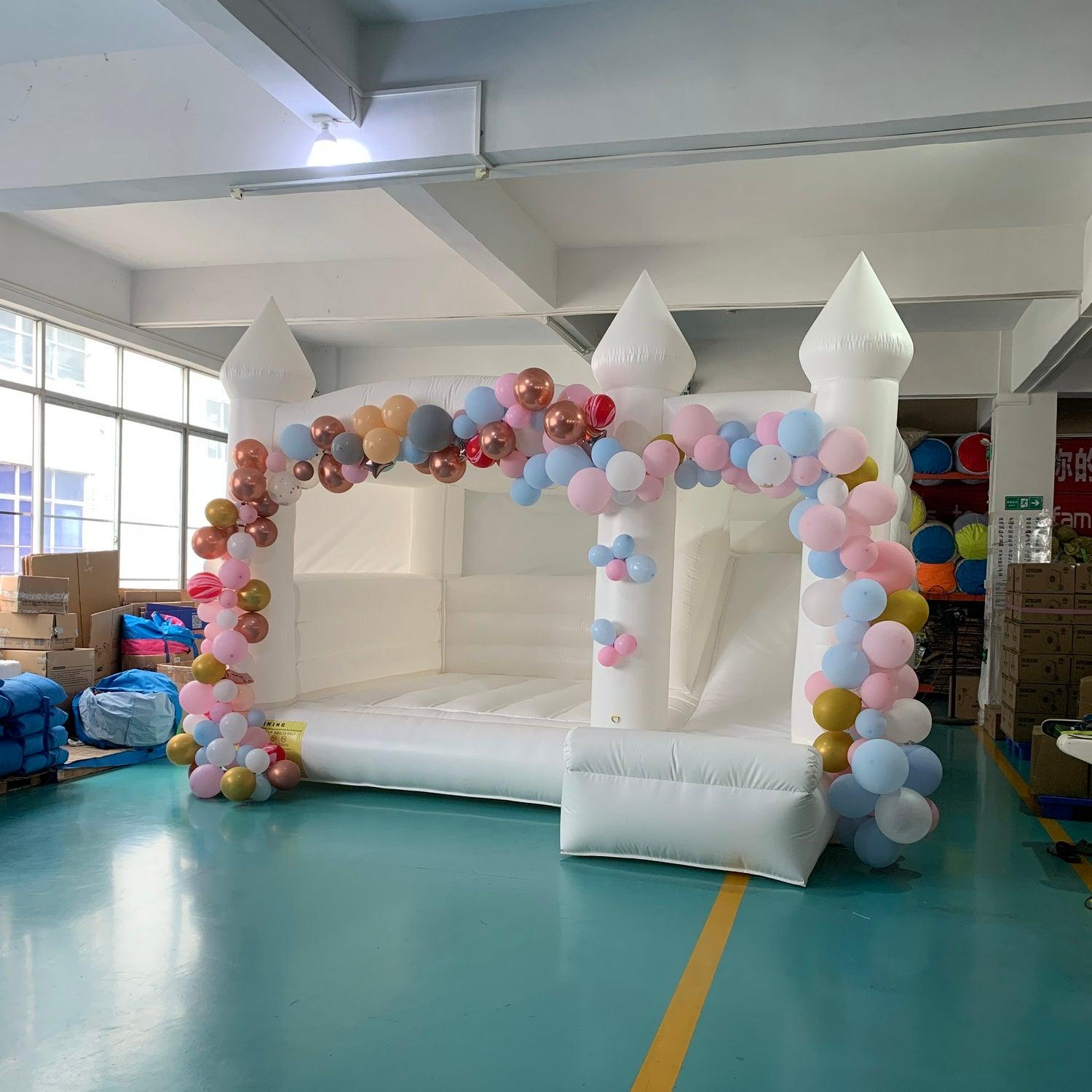 Wedding Inflatables White bounce house wtih slide | Wedding Combo Slide Bouncer